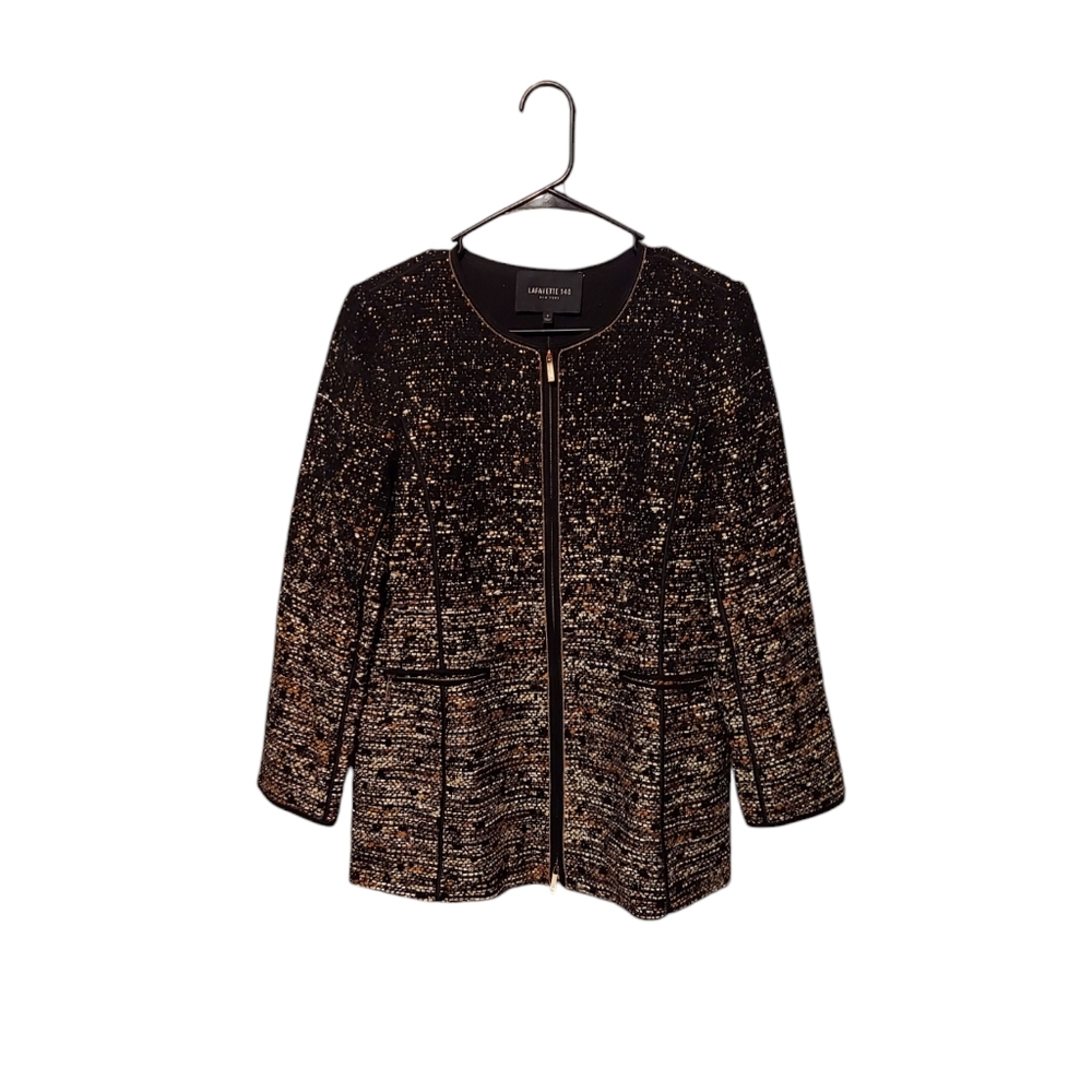 Lafayette 148 Blazer Jacket Small Gold Black Ombré Tweed Wool Old Money Preppy